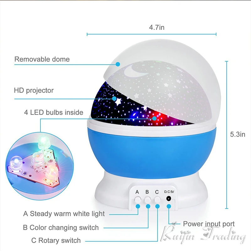 

3w Night Light LED Rotating Star Projector Kids Baby Nursery Novelty Lighting Moon Sky Rotation Battery Operated Emergency Lamp