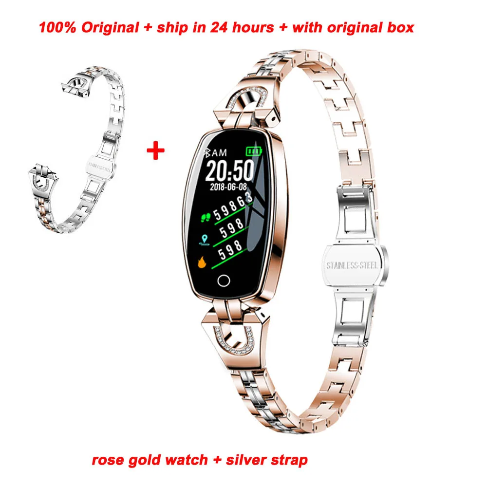 gold add silver Модные Смарт-часы Greentiger H8, женские, для занятий фитнесом, водонепроницаемые, пульсометр, кровяное давление, умный Браслет - Цвет: gold add silver
