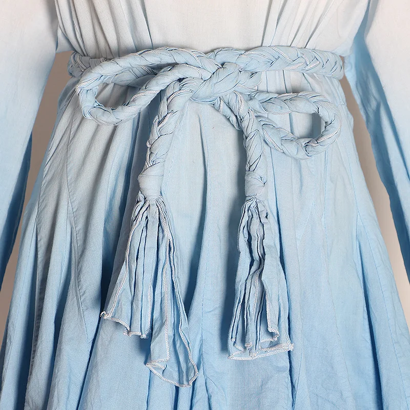 

TEELYNN puff long sleeve Gradient pink mini dresses for women vintage cotton loose sashes o neck autumn vestido casual boho robe