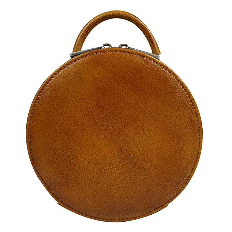 

Autumn and winter new retro rubbing small round bag national style simple first layer cowhide diagonal handbag
