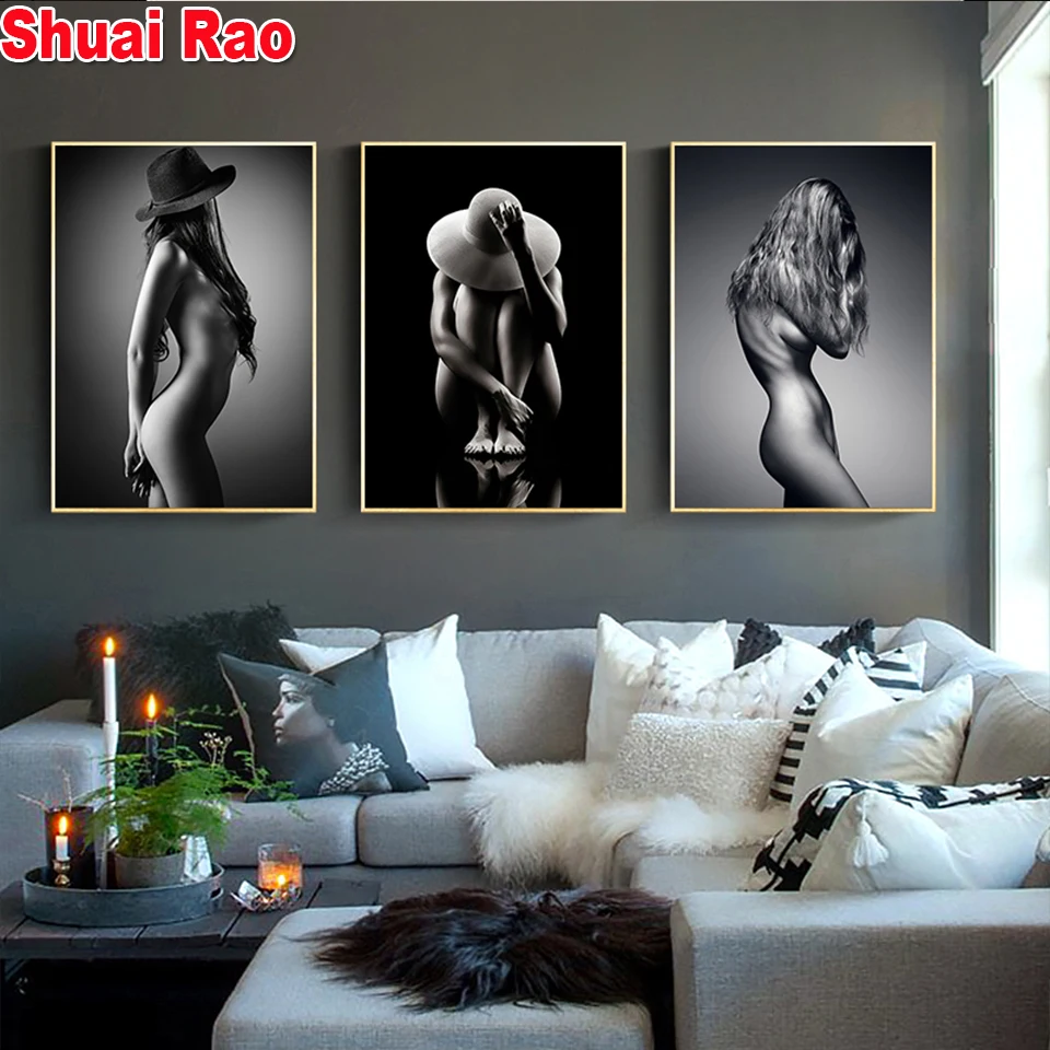 

Black White Art diy Diamond Painting Fantasy Abstract Sexy Woman 5D full square drill diamond embroidery cross stitch 3 pcs,