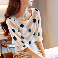 silk blouse women 2021 summer new style loose mulberry silk mid sleeved t shirt shirt fashion polka dot shirt women blouse