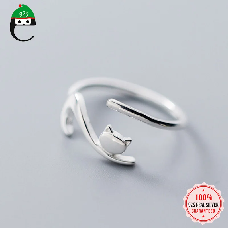 Кольцо ElfoPlataSi из 100% серебра 925 пробы с котом размеры 5 6 7 для девочек подростков