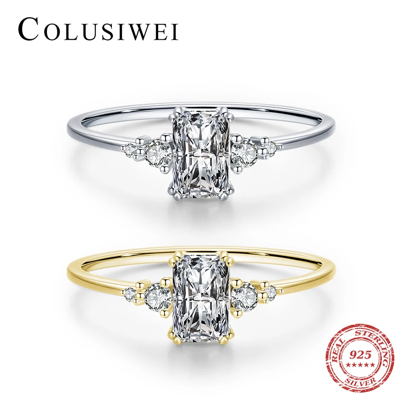 

COLUSIWEI Pure 925 Sterling Silver Classic Radiant Cut Sparkling Clear CZ Finger Ring For Women Wedding Engagement Jewelry Anel