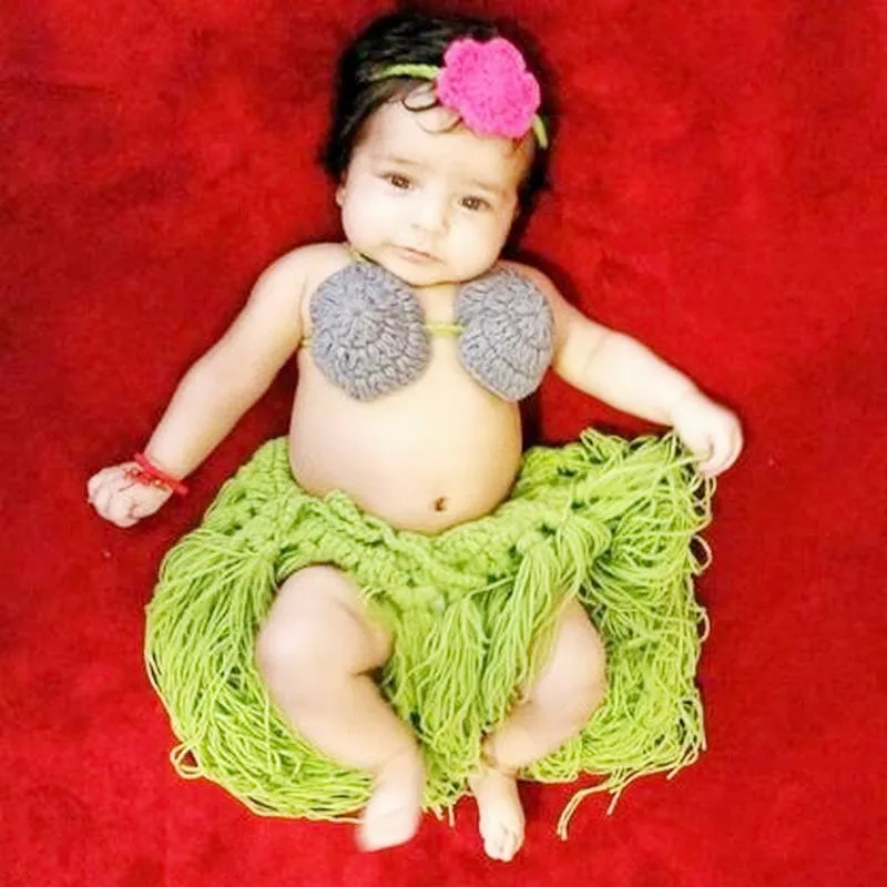

Sweet Kawaii Girls Princess Grass Skirt Flower Headband Green Photography Costume Baby Sets