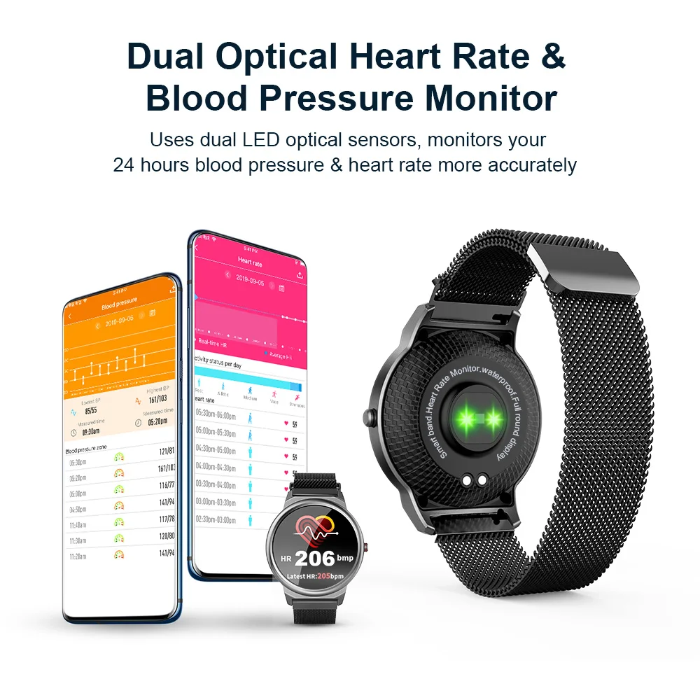 LEMFO Smart Watch Men Full Touch Heart Rate Blood Pressure Monitor Smart Watches Women Waterproof Milanese Strap Android Watch