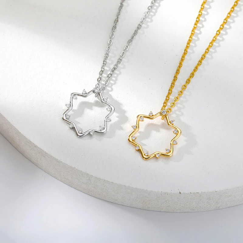 

Zircon Hollow Hexagon Necklaces For Women Girls Gold Silver Color Stainless Steel Neck Chain Female Pendant Necklace Jewelry