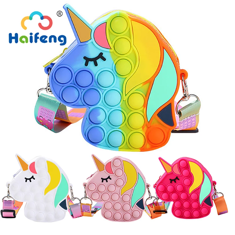 Enlarge NEW Kawaii Unicorn Pop Fidget Toys Bag Coin Purse Push Bubble Silicone Toys Antistress Sensory Toy Adult Children Christmas Gift
