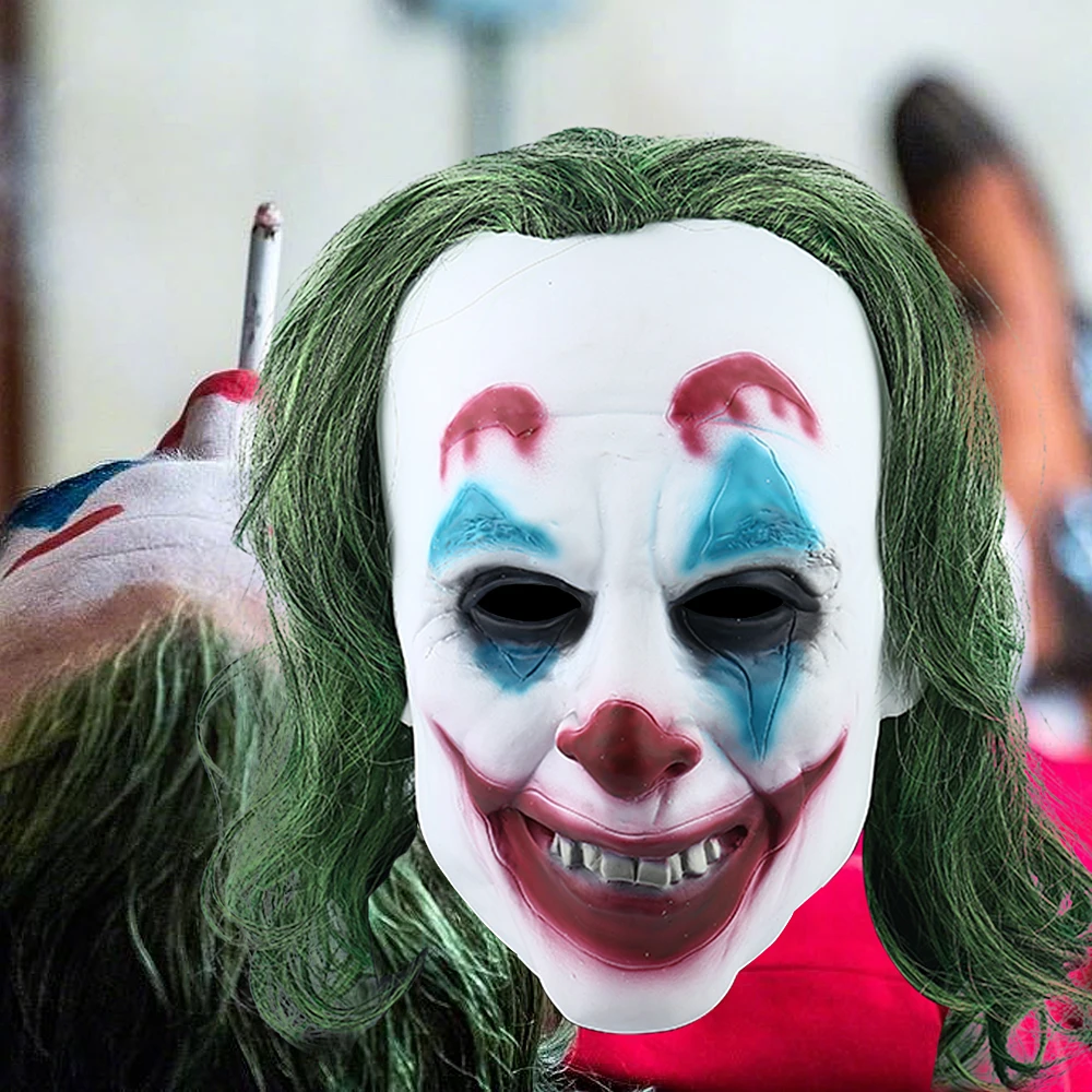 Маска клоун Joker Origin Movie Horror Scary с зеленым париком косплей Joaquin Phoenix Arthur Fleck латексная
