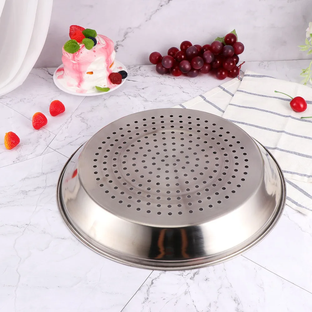 

Stainless Steel Steaming Dish with Holes Thick Steamer Rack Food Plate Cookware (for 30cm Wok)