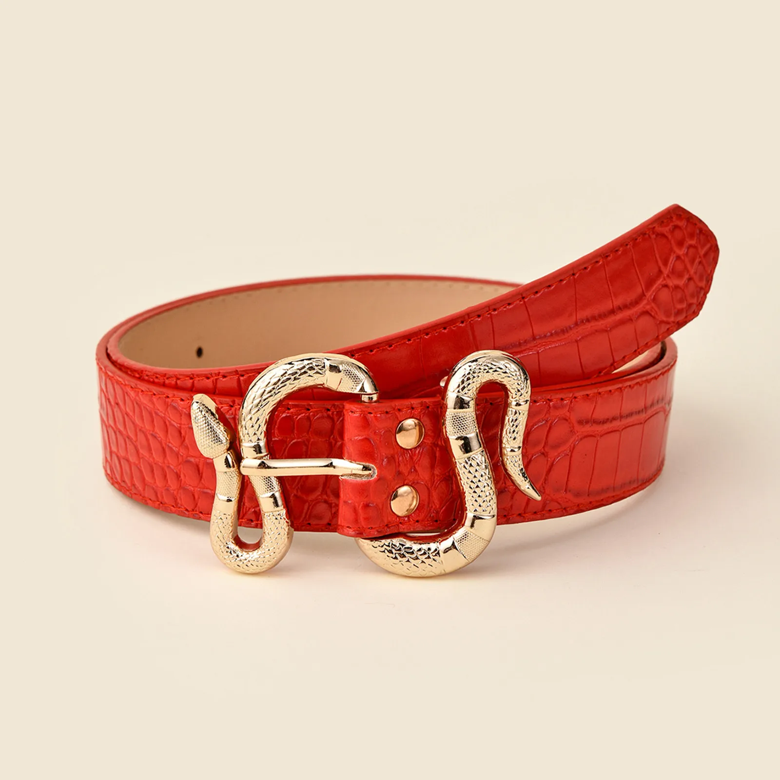 

Women Fashion Waist Belt Snake Design Belt Thin Buckle Leather Waistband