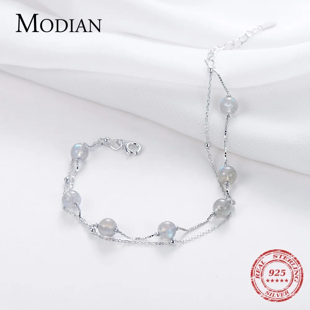 Женский браслет с натуральным лунным кристаллом MODIAN из серебра 925 пробы цепочкой
