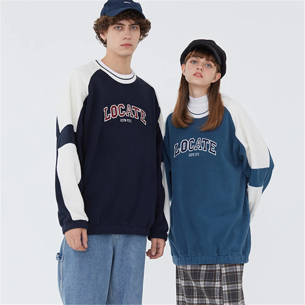 

Spring Autumn Hip Hop Harajuku Style Loose Couples Color Contrast Hedging Hoodie Men Splicing Letter Printing Sweatshirt Coat