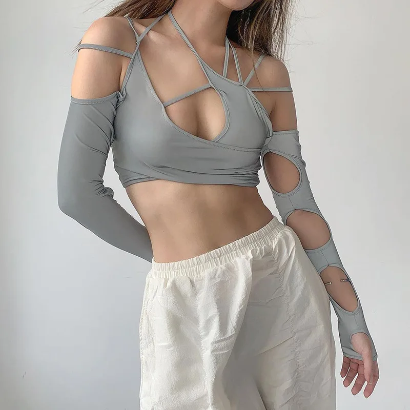 

Sexy T-shirt Party Club Women's Solid Y2K Crop Top Summer 2021 Patchwork Off Shoulder Female All-match Tops Fashion Streetwears