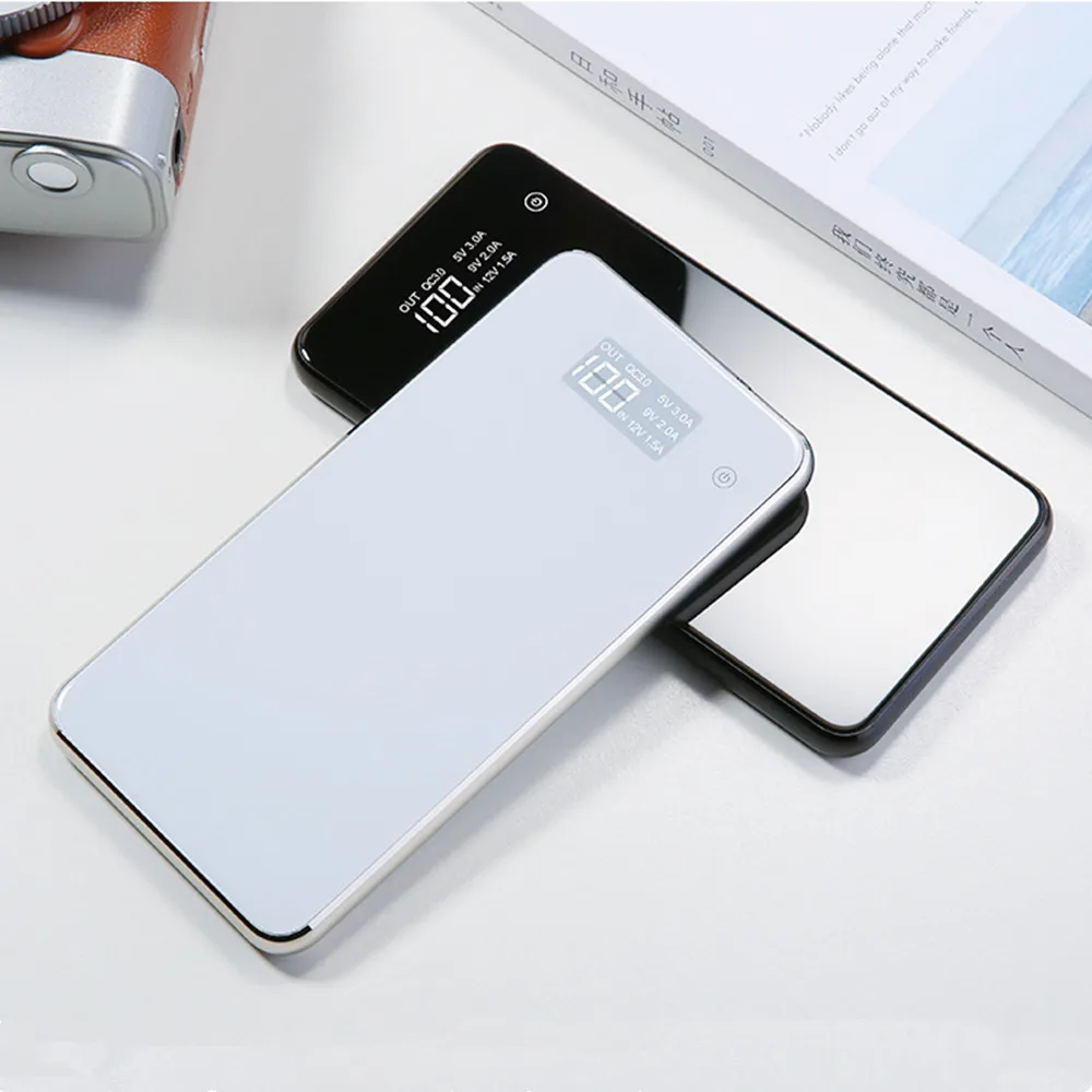 Ультратонкий зеркальный внешний аккумулятор для iPhone Xiaomi быстрая зарядка с двумя