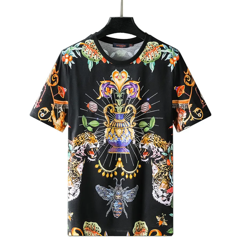 

2021 Court Style Printed Mens T Shirt Fashion Streetwear Mercerized Cotton Slim O Neck Short Sleeve Tshirt Camiseta Masculina