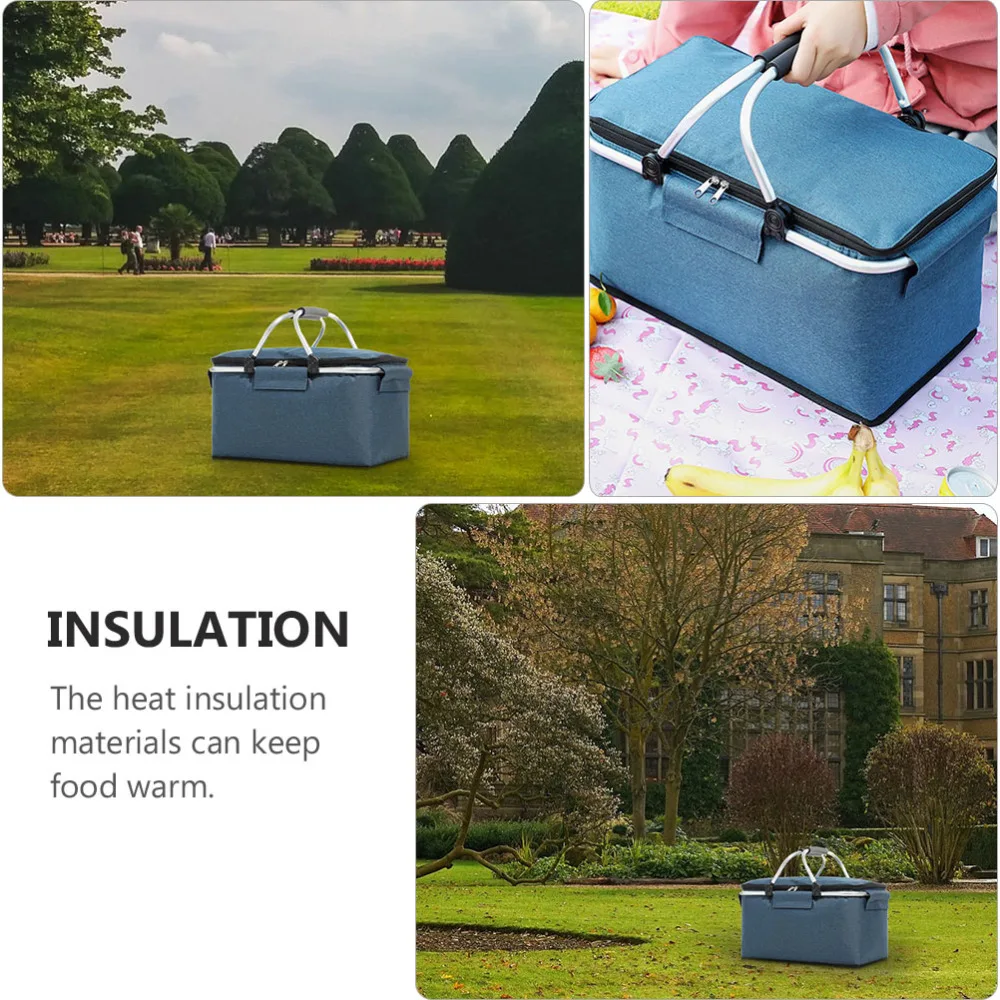 

1Pc Foldable Outdoor Picnic Basket Cooler Heat Preservation Dual Purpose Basket