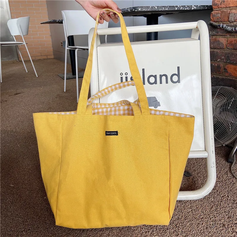 

Plaid Casual Shoulder Bag for Women Vintage Female Large Capacity Tote Ladies Big Double Sided Canvas Bag Student Travel Handbag