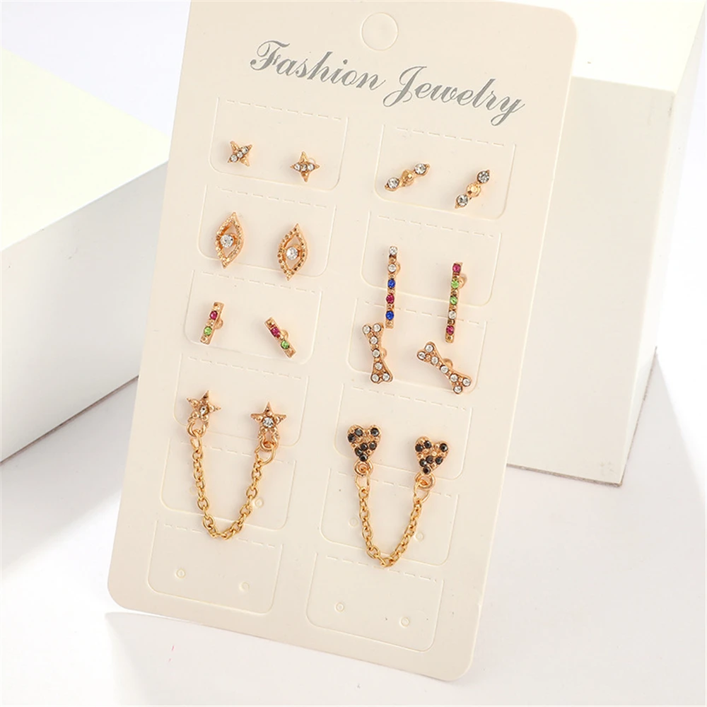 8 пар/компл. со звездами, в стиле бохо сердце глаз Кристаллические серьги для Для женщин кости серьги-гвоздики вечерние богемные Свадебные украшения