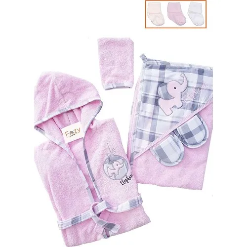 

Fozy Pink Girl Elephant Plaid 4 Piece Bathrobes Set and 3'l Socks