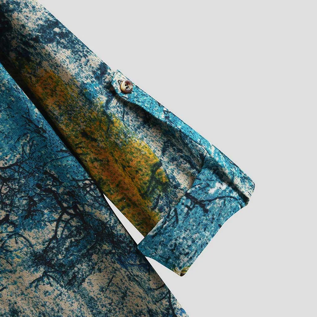 Мужская винтажная рубашка с принтом Feitong Повседневная Мягкая приталенная