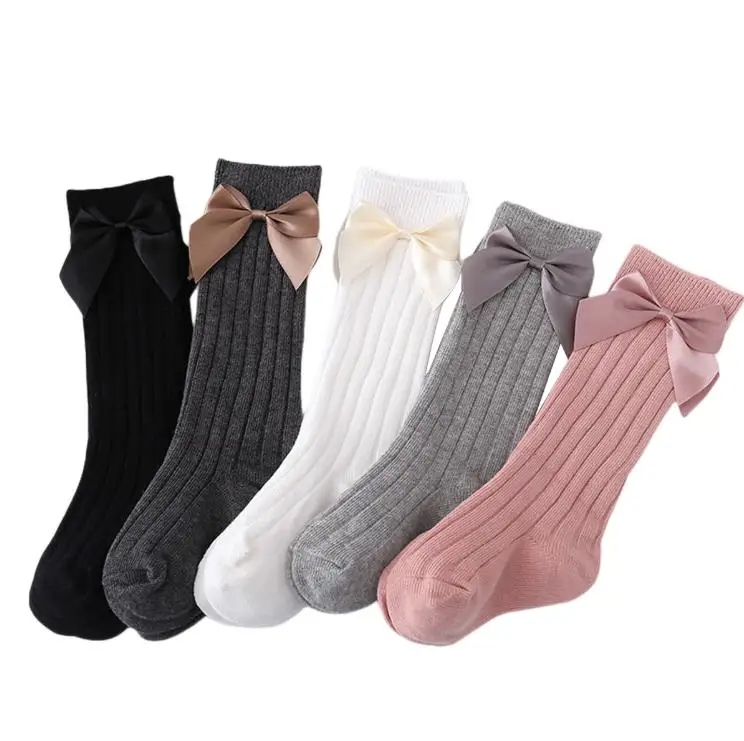 

New Baby Big Bow Socks Cute Candy Color Non Slip Floor Socks Vertical Stripes Cotton Baby Mid Tube Kids Socks