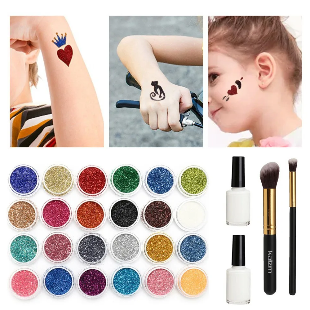 Лак для ногтей порошок тату бодиарта краска 24 цвета набор причудливый женский