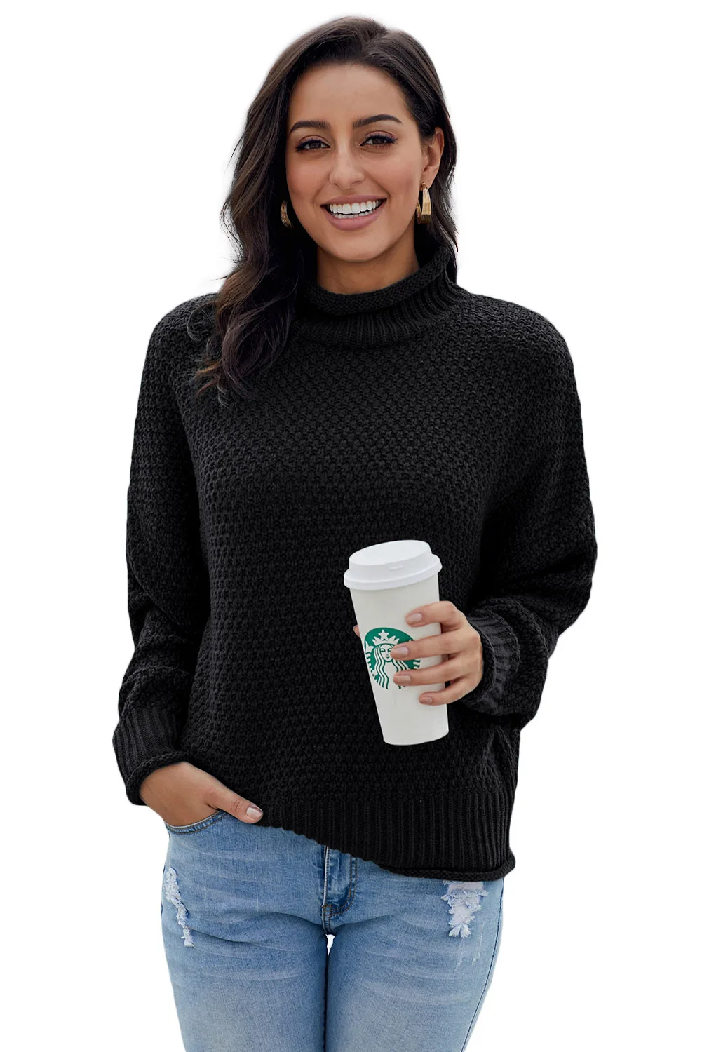 Пуловер с длинным рукавом летучая мышь серый/синий/черный | Женская одежда