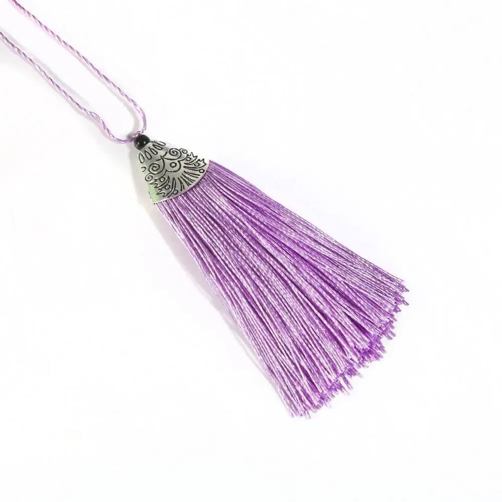 Light Purple Новое поступление 2 шт Большой размер декоративная кисточка полиэстер с черным агатом и цинковой литой антикварный посеребренный цвет 80 мм - Цвет: Light Purple