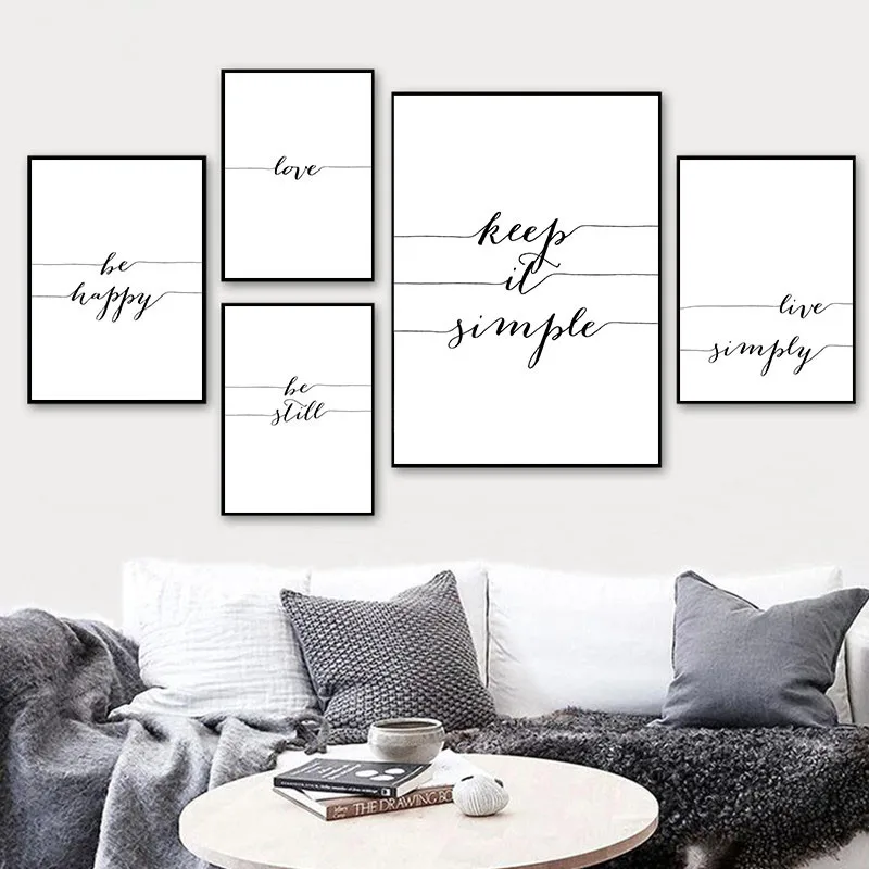 Скандинавская Минималистичная черно-белая Картина на холсте постер с цитатами настенная печать картины для гостиной Современное украшение для дома