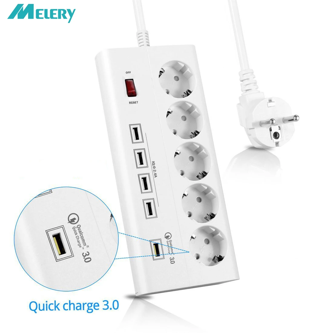 Блок питания 5 розеток ЕС розетка с USB QC 3,0 порт быстрой зарядки для смартфонов, планшетов USB устройств, 1,8 м удлинитель