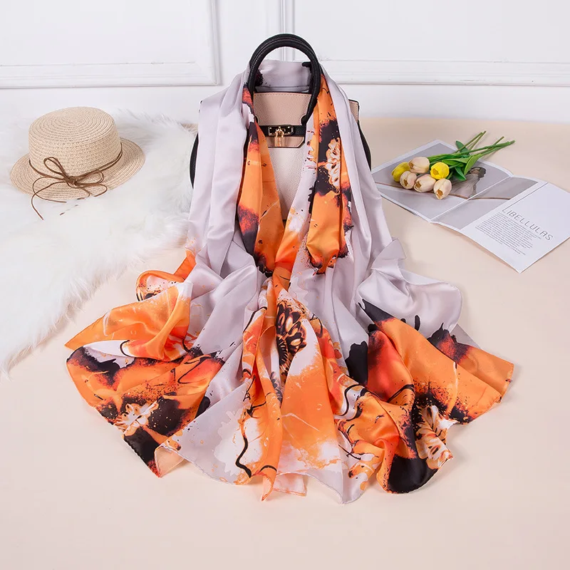 

Winter Fashion Women's Scarf Hot Sale Chinese Ink Painting Silk Scarves Shawl Female Long 16 Color 85*185 Cm Dropshipping