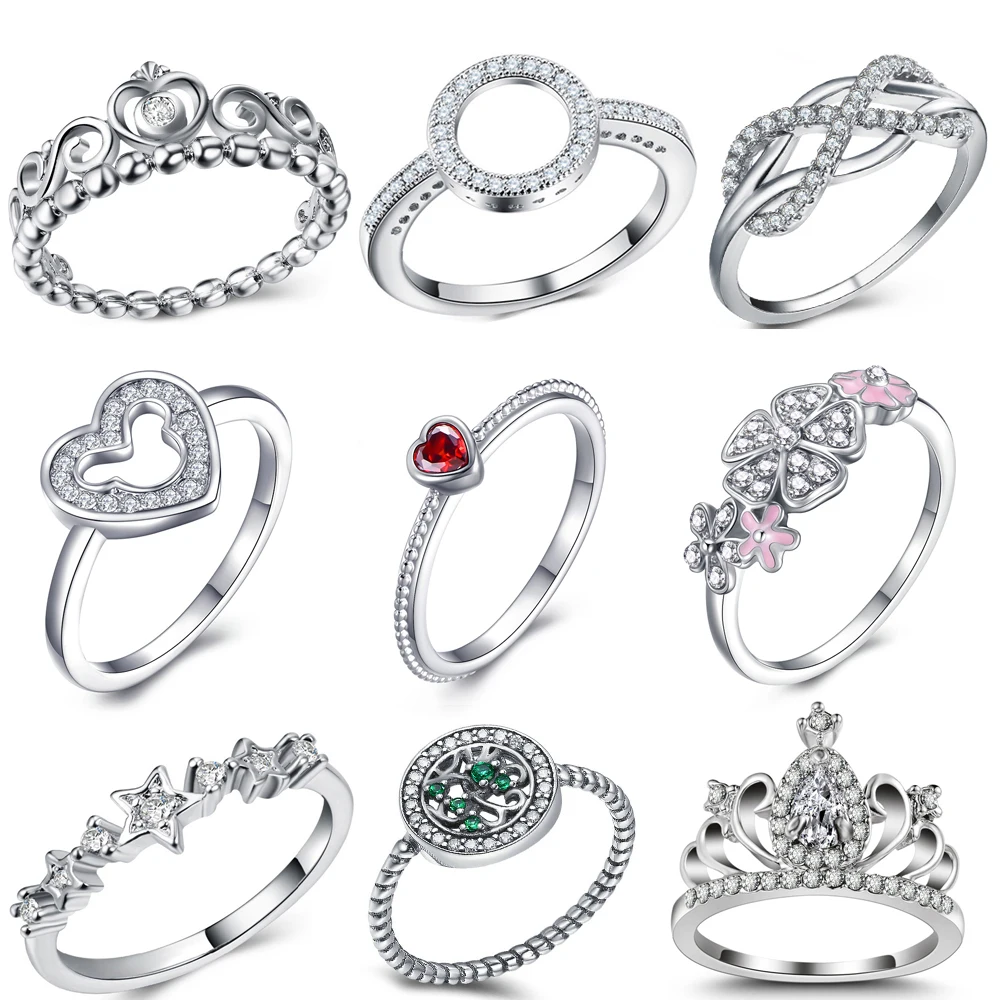 Модное Сверкающее кольцо с цирконием серебряного цвета для женщин сердцем и