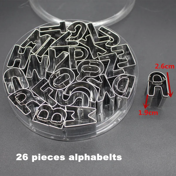 26 letters Форма для печенья из нержавеющей стали с буквенным алфавитом и цифрами, резак для печенья и торта, набор для украшения формы, набор для помадки - Цвет: 26 letters