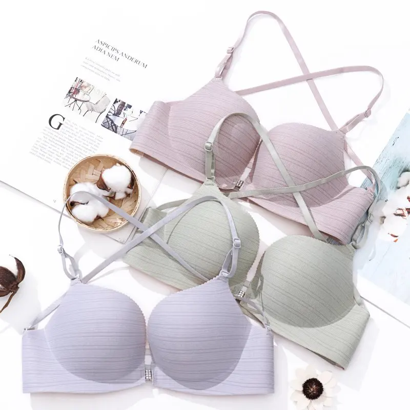 

No Steel Ring Gathered Women's Bra Sexy Push Up Lingerie Bra Wire Free Brassiere Female Underwear Solid Color Intimates