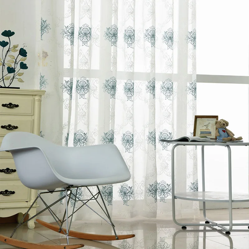 Европейские тюлевые шторы с вышивкой для гостиной прозрачные спальни синий