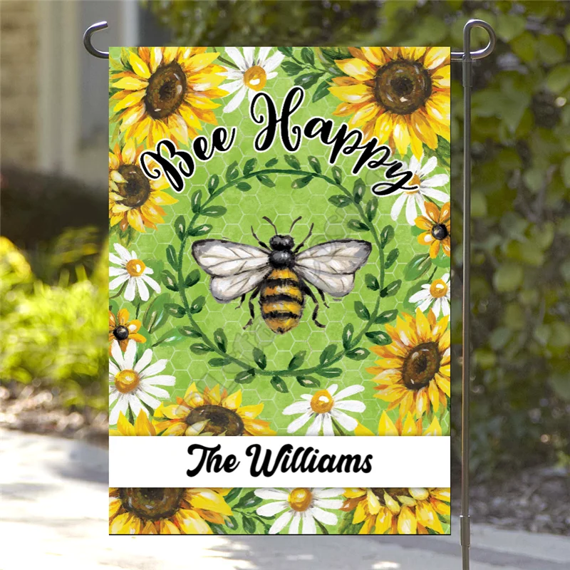 

Personalized Bee Happy Garden Flag 3D Full Printed Garden Flags Hanging House Flag Decoration Double-sided Printing