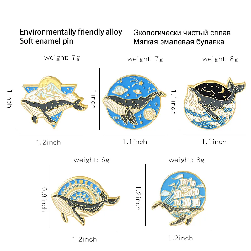 

1pc Cute Traveling In Space Whale Ocean Glaciers Enamel Pin Ocean Sail Adventure Brooches For Women Lapel Pin Bag Badge Jewelry