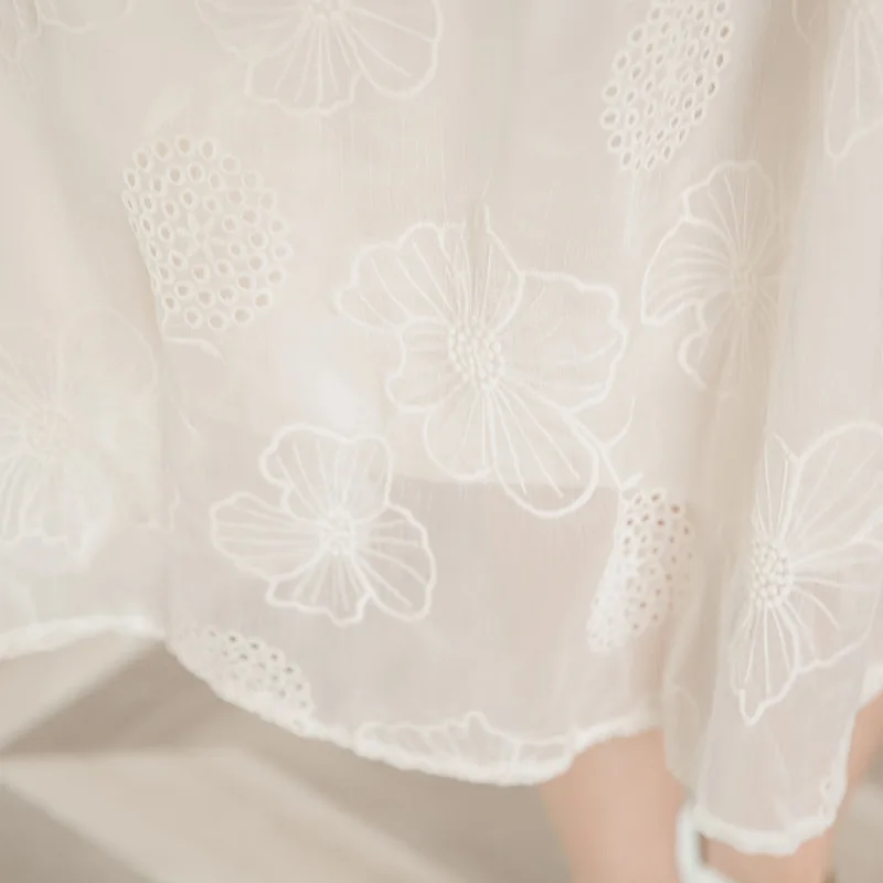 

2021 Summer Women Long White Dress V Neck Butterfly Floral Vestido De Mujer Elegant Hollow Out Feminine Sweet Midi Dresses Robes