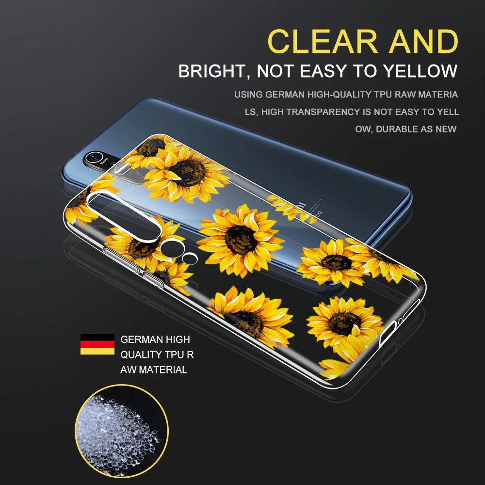 

Sunflower Flower Phone Case For Xiaomi MI Note 10 9 9T Pro SE A2 A1 A3 Lite 6X F1 CC9 Redmi Note 8T 9 8 7 K30 Pro Soft TPU Cover