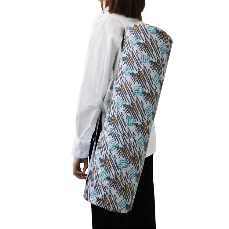 Waterproof Fashion Printed Canvas Cylinder Fitness Yoga Bag Shoulder Yoga Mat Storage Bag