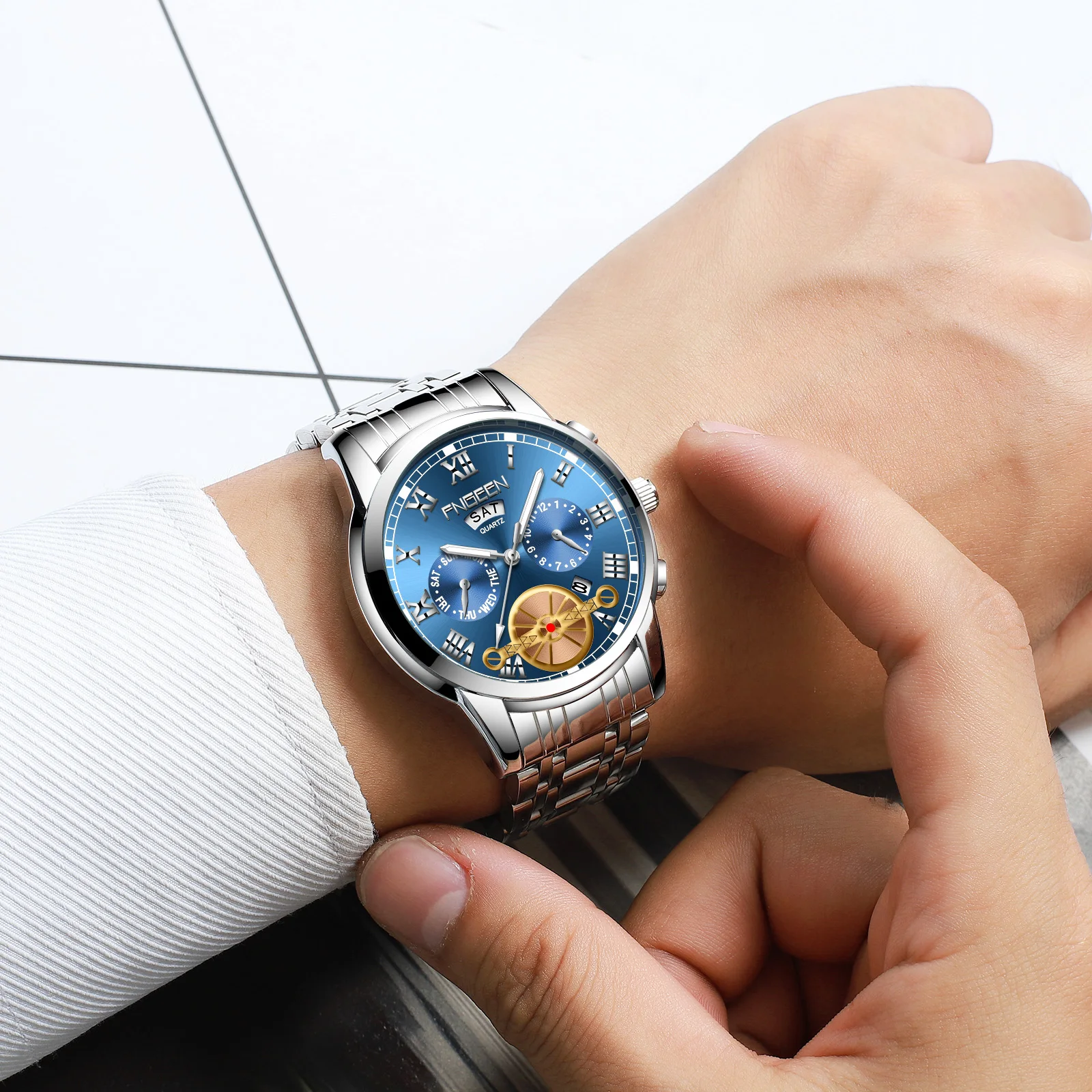 

2020 Men Stainless Steel Watch Business FNGEEN Watches Top Brand Luxury Male Clock Men's Waterproof Quartz With Date Wristwatch