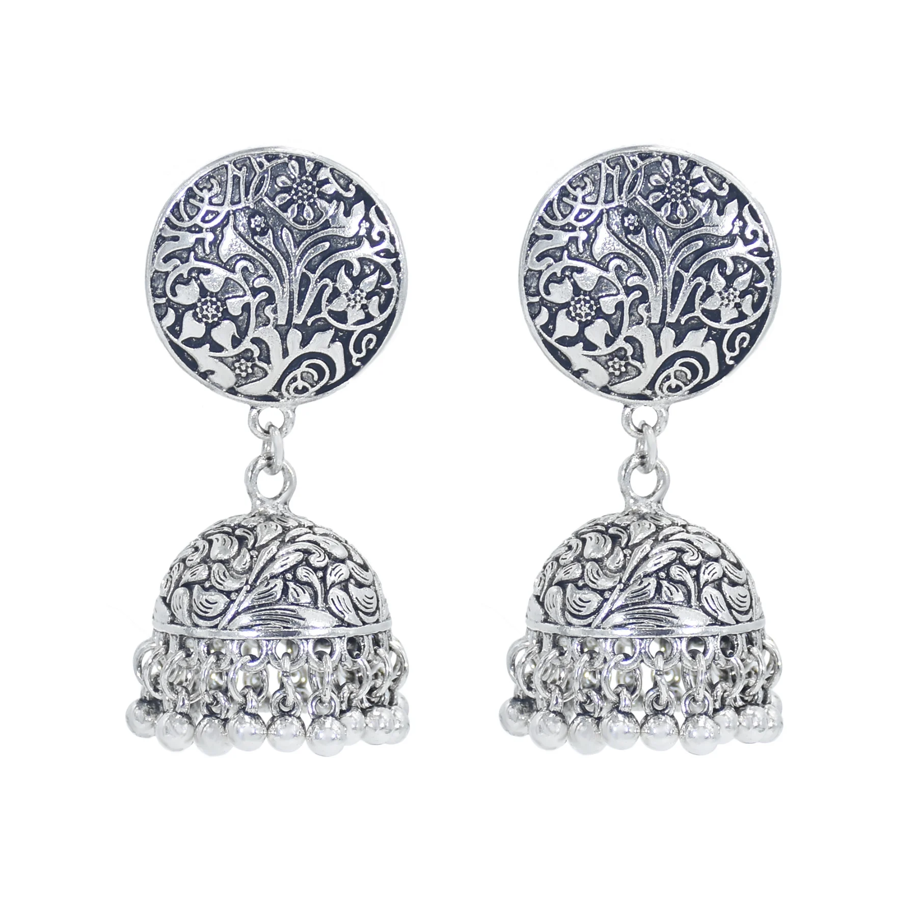 Афганские металлические серьги-подвески для женщин, с резным цветком, колокольчиками, кисточками, эффектные ювелирные украшения в турецком стиле, цвет оксидированного серебра
