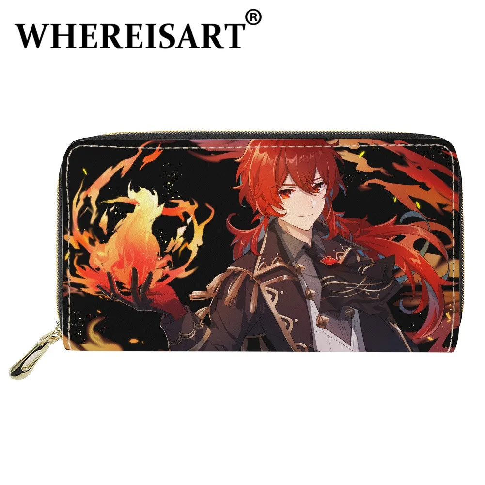 

WHEREISART Game Genshin Impact Novel Design Women PU Leather Long Cool Dulic Pattern Wallets Excellent Money Credit Card Purses