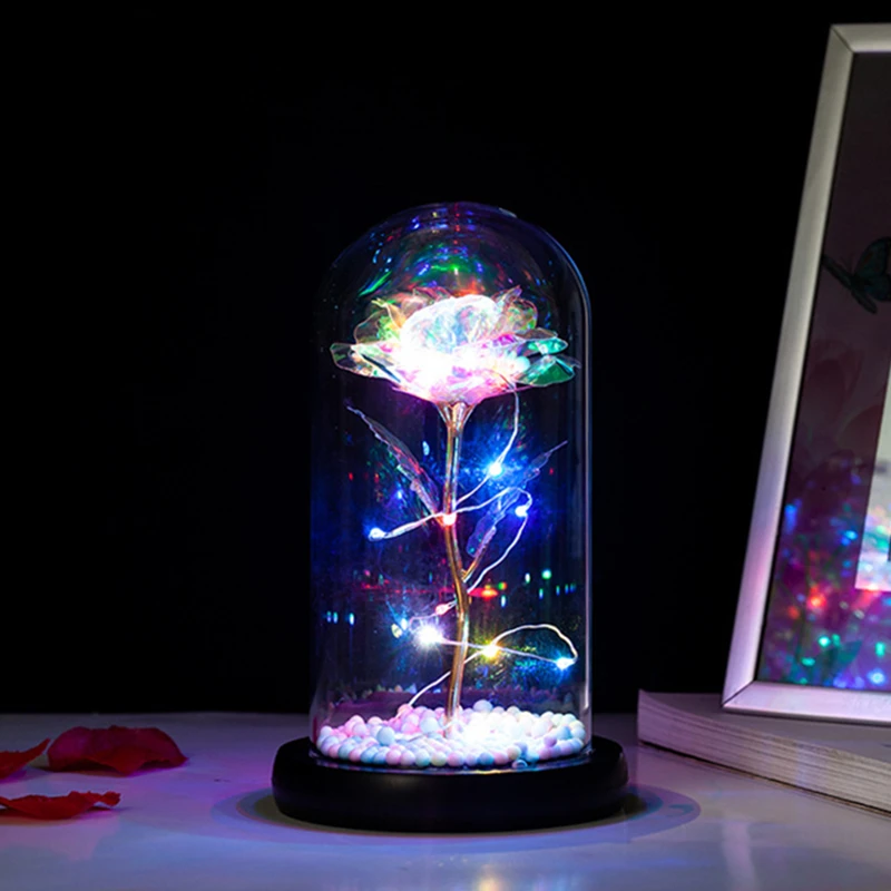 

Eternal Flower Glass Cover Mother's Day Gold Foil Rose Transparent Creative Night Light For Girlfriend Valentine's Day Gift