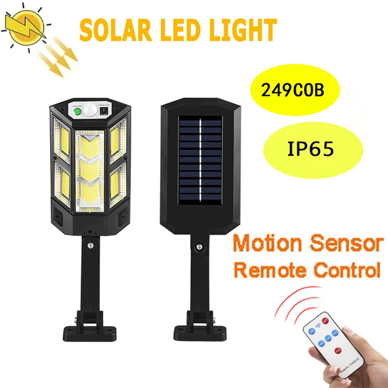 

249 COB Solar Lamp LED Street Light Waterproof PIR Motion Sensor Smart Remote Control Lamp Outdoor Garden Security Wall Light