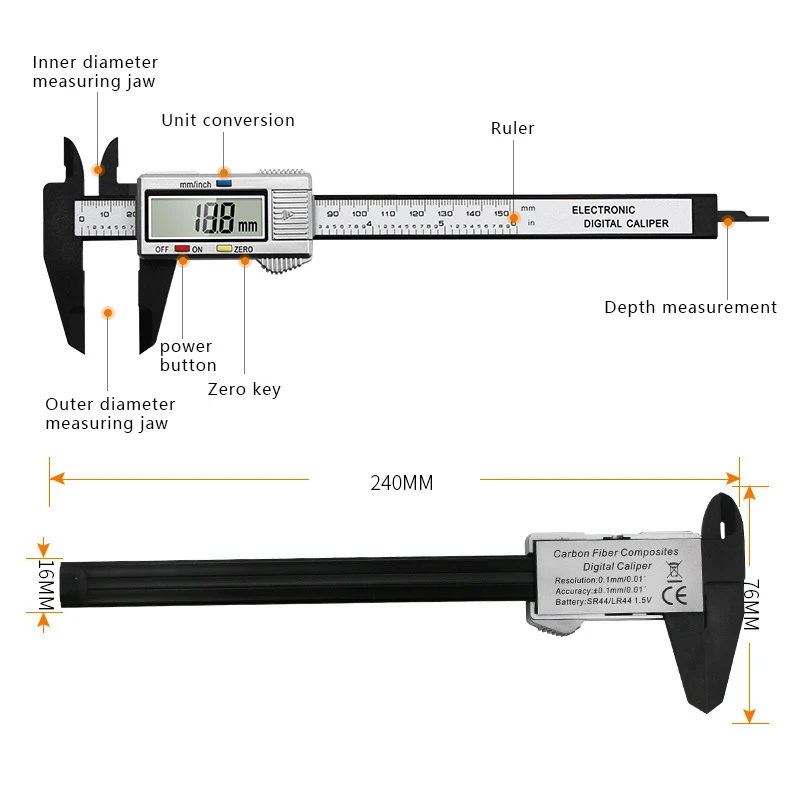 

6 Inch Digital Caliper Stainless Steel Electronic Digital Vernier Calipers Etal Micrometer Measuring Instrument Vernier Calipers