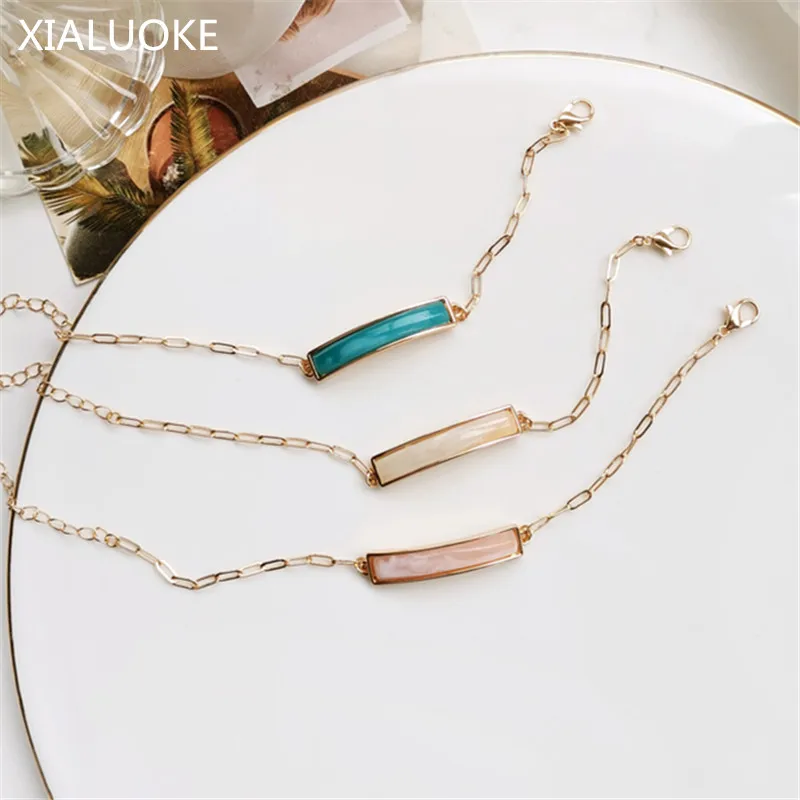 

XIALUOKE Hot Bohemia Metal Resin Chain Link Bracelet For Women Minimalism Gold Bracelets Fashion Jewelry Wholesale