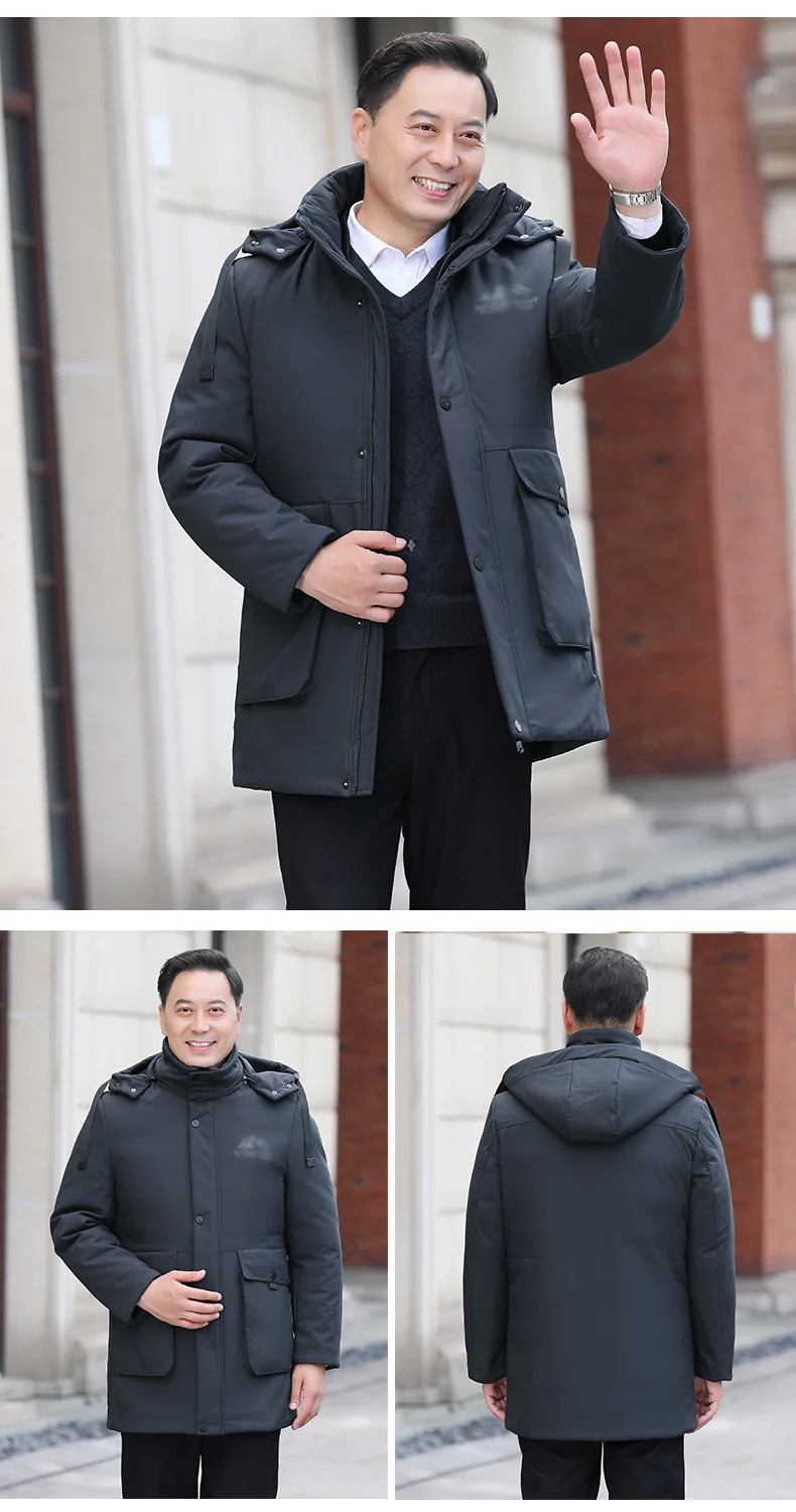 Men Winter Parkas Warm Thick Lightweight Hooded Puffer Basic Coat Man Black Gray Hood Quilted Liner Detachable Jacket Outerwear