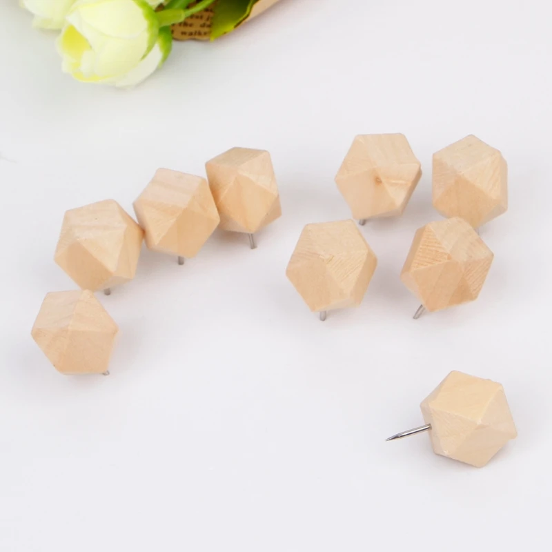 

New 9 Pcs Wooden Thumb Tack Rhombic Creative Decorative Drawing Push Pins Wood Head